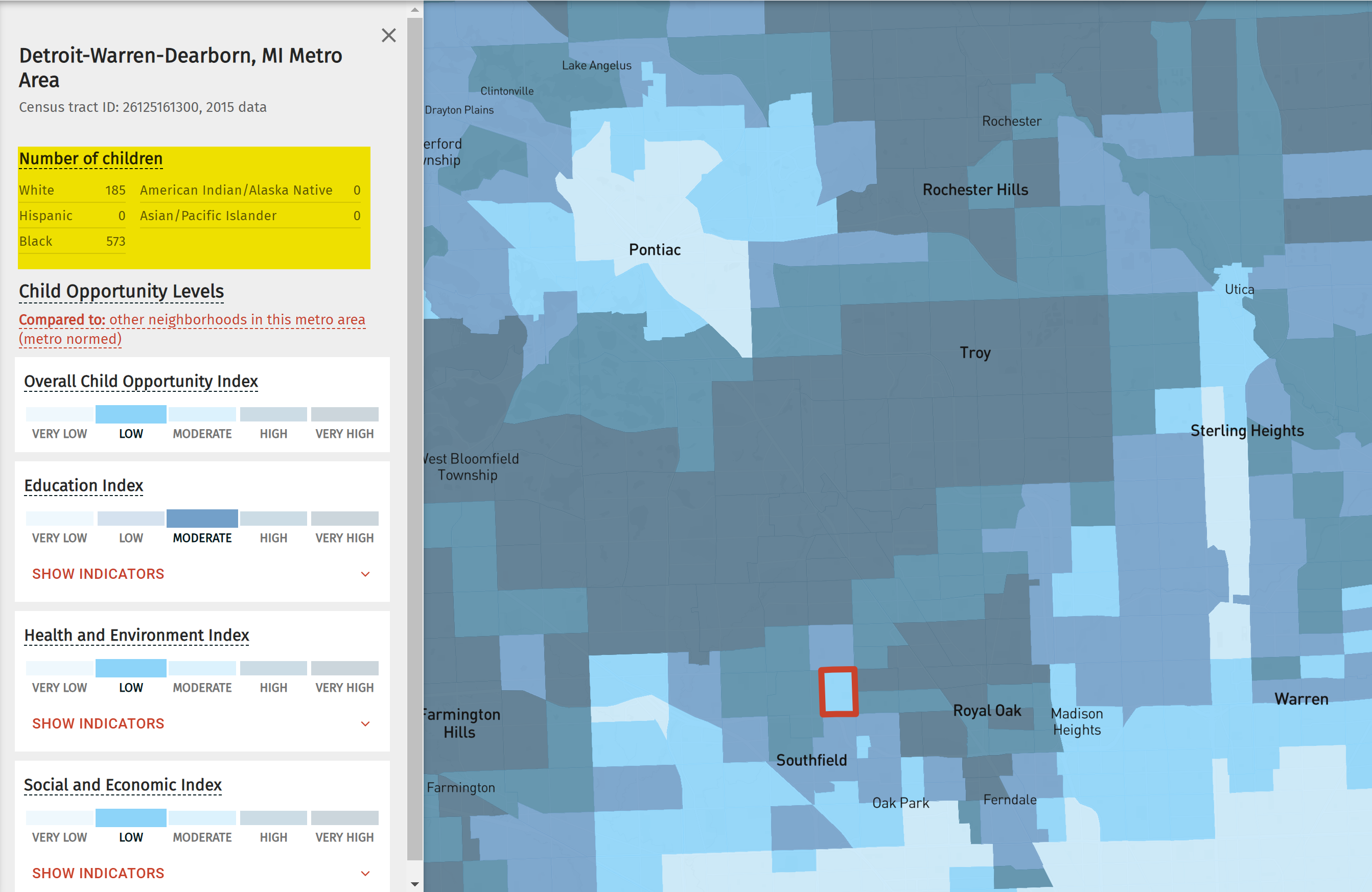 COI details of a single census tract in Detroit, MI