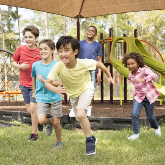 kids running through school yard