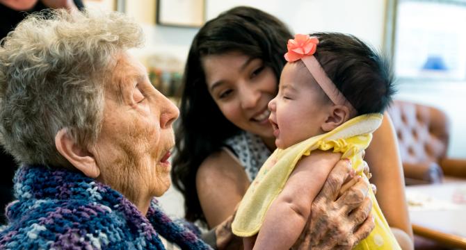 grandmother with baby