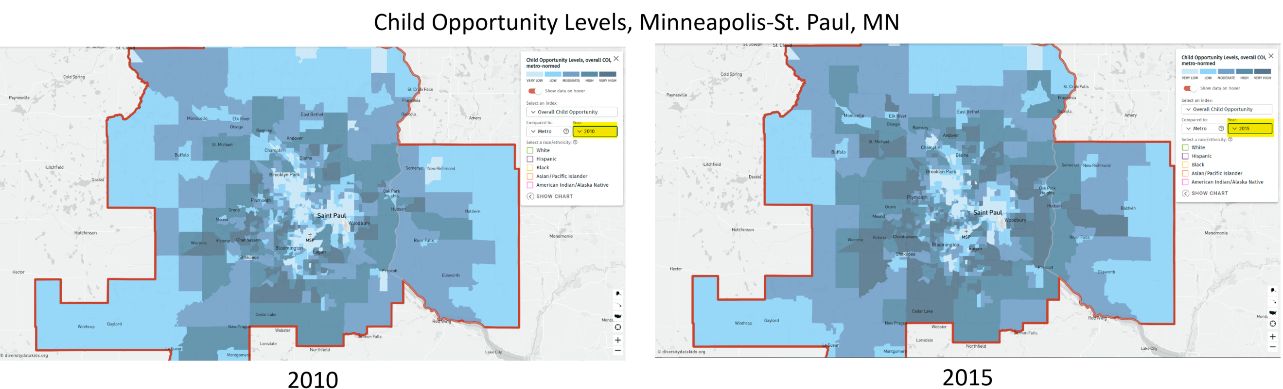 Image showing COI maps of Minneapolis, MN, for two time periods