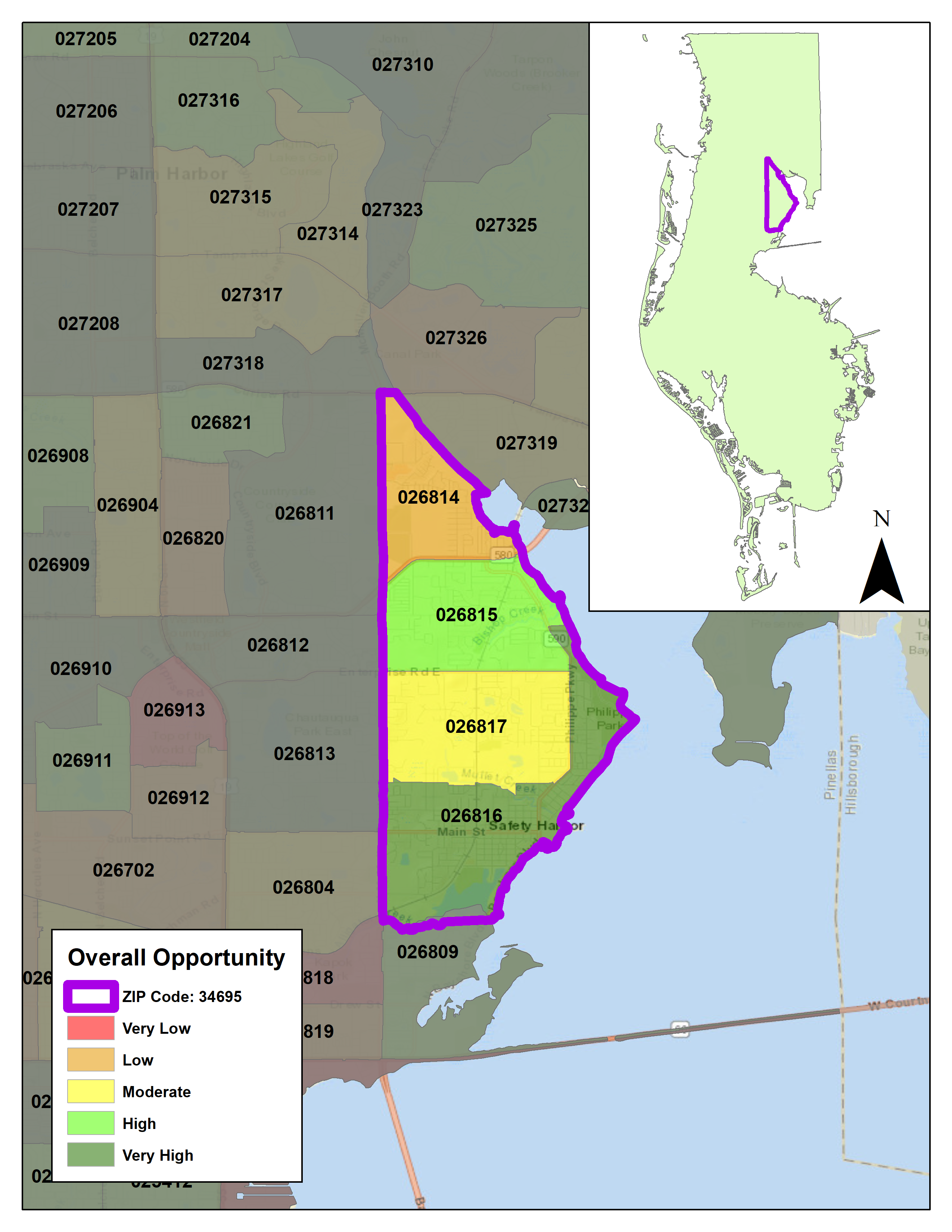 One zip code in Florida includes three census tracts with different opportunity levels